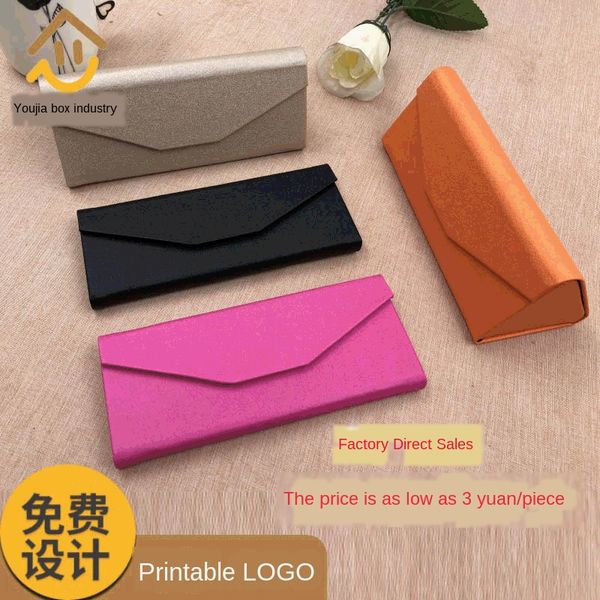

triangle folding ins pu sun leather handmade wallet storage case glasses case storage glasses box box, Blue