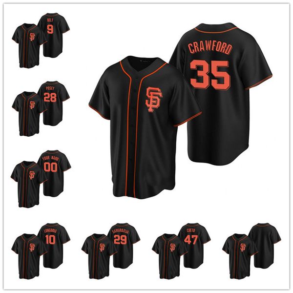 

san francisco giants men 28 buster posey 22 will clark 9 brandon belt alternate baseball jersey, Black