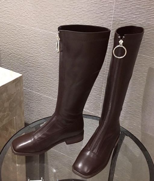 

round toe brand women's shoes rubber boots booties ladies thigh high heels high boots-women zipper fashion rain, Black