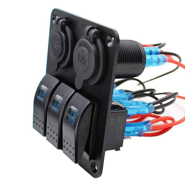 

1pc 3 gang waterproof usb toggle automotive switch panel led car marine rocker boat