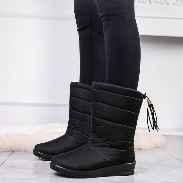 

boots 2021 winter women shoes mid-calf waterproof snow wedges warm fur female woman footwear chaussures, Black
