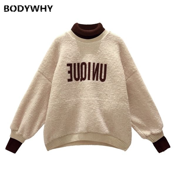 

women letter turtleneck sweatshirt tracksuit long sleeve sportswear coat pullover loose thicken solid color fashion casual, Black