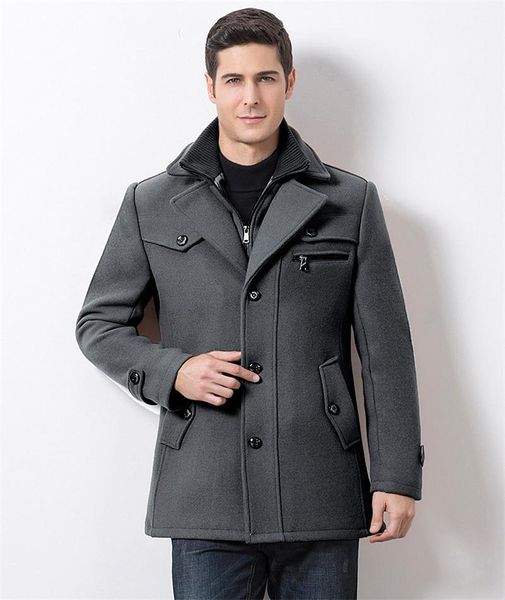 

sleeved solid color outerwear mens autumn and winter patchwork wool coats mens zipper coats with pockets lapel neck long, Black