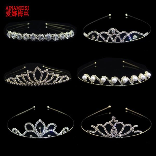 

ainameisi fashion gold crowns rhinestone headband cute princess tiara girls kids bridal hair jewelry wedding tiaras accessories, Golden;silver