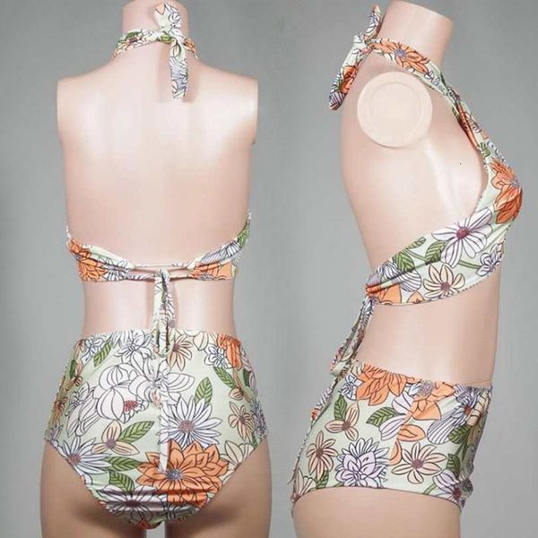

2020 women swimsuit padded push up ladies bikini set swimwear swim beach wear printed bandage high neck bikinis monokini, White;black