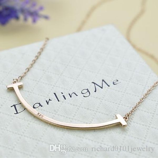 

famous brand 100% s925 sterling silver ol style fashion simple rose gold double t pendant necklaces for women gift