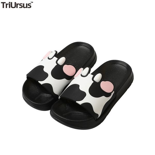 

kids home slipper girls boys little cow animal prints children slipper sandal shoes 2020 fashion toddler slides cute flip flops, Black;grey