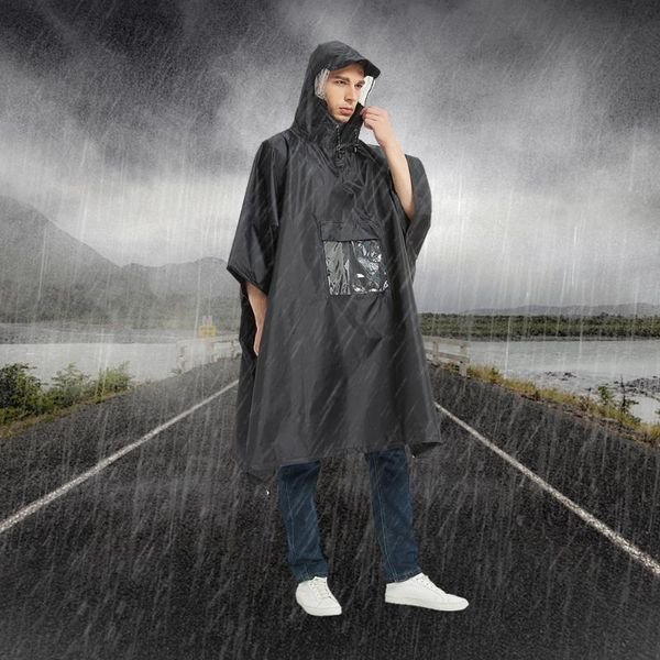 

tomshoo multifunctional lightweight waterproof hooded rain poncho raincoat for men women outdoor hiking cycling camping mat, Black;red