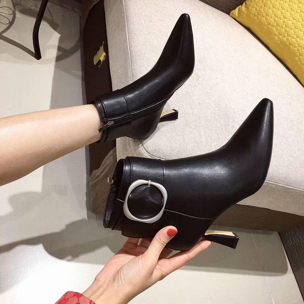 

2020 new pointed stiletto heels autumn and winter small high heel boots fashion single boots bare boots shoes, original box packaging