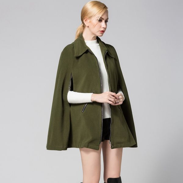 

2020 autumn winter woolen cloak coat casual women zipper outerwear cape femme outfit trench coat for women streetwear, Tan;black