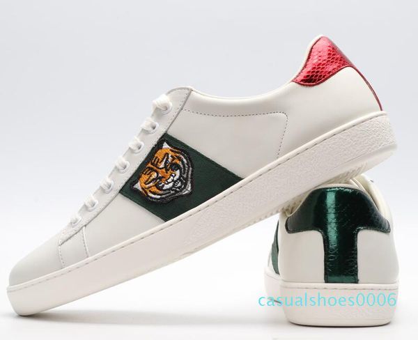 

with box 2019 fashion stripes green embroidered sneakers ace black genuine leather men women casual designer shoes size 35-46 c06