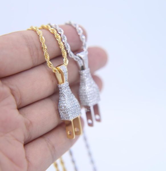 

unique cool men boy jewelry design gold silver color micro pave cz 24" rope chain sparking bling bling hip hop plug necklace