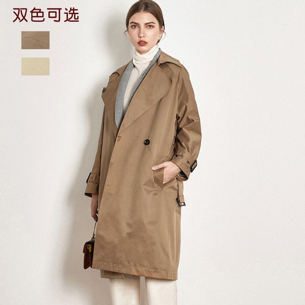 

long windbreaker whom british autumn wind fall 2020 new small short classic temperament overcoat, Tan;black