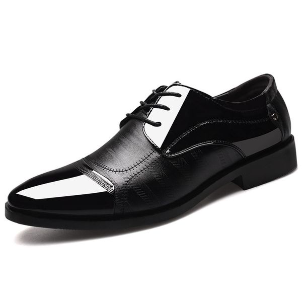 

new arrival men formal shoes pointed toe business wedding shoes lace-up flat footwear men dress shoes, Black