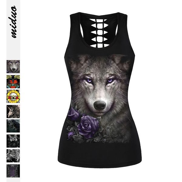 

taobao wolf digital printing hollowed-out backless vest fashionable slim sleeveless top, White