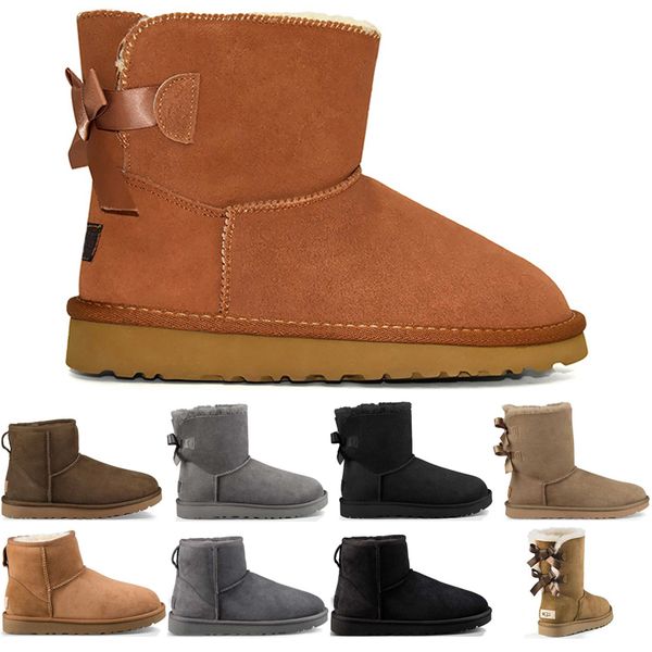 

new women australia boots chestnut half ankle womens girls triple black red grey coffee snow booties bailey bowknot boot warm winter shoes