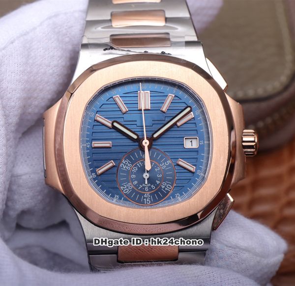 

4 styles 3k nautilus chronograph cal.ch 28-520 automatic mens watch 5980/1ar-001 blue dial two-tone stainless steel strap gents watches, Slivery;brown