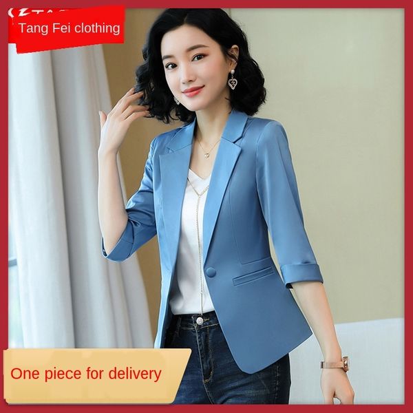 

blue small women's professional formal blue little god fan suit style suit spring new fashion medium sleeve temperament goddess fan, White;black
