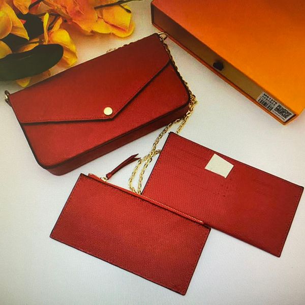 

m63700 pochette clutch felicie 63700 bags wallet empreinte stamped embossed envelope crossbody pouch iconic 3pcs chain leather shoulder cral, Red;black