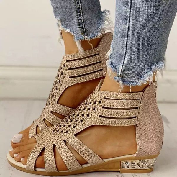 

sell through amazon big yards peep-toe diamond women's sandals in the summer the new flat hollow out roman sandals, Black