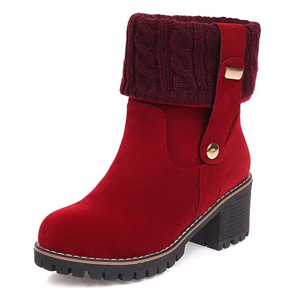 

big size shoes woman women boots high heels booties ladies round toe winter footwear large size stiletto mid calf, Black
