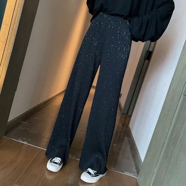 

не лето интернет wide широкой ноги знаменитость звезда брюки высокой талия черной внешние широких ноги брюки женщины не возвращать никаких и, Black