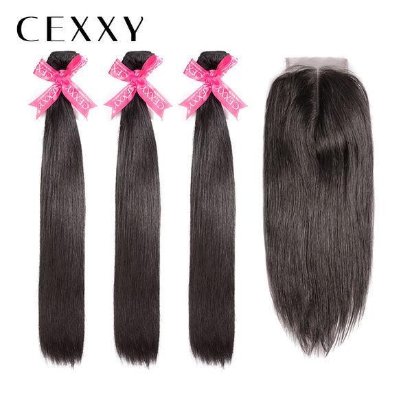 

[CEXXY] OneCut Hair Straight 8-32 Inch P Peruvian Virgin Hair Natural Color Bundles With Closure Human Hair Weave Bundles