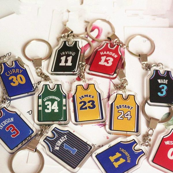 

selling fashion basketball star jersey keychain 17 styles acrylic basketball clothes suit key chain schoolbag designer car key ring
