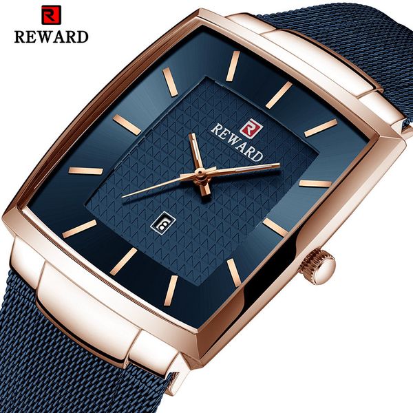 

reward brand men's watch business relogio masculino square quartz man watch men wristwatch full steel waterproof male, Slivery;brown