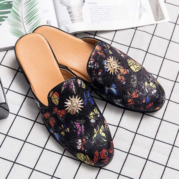 

новое прибытие мокасины flats мужская обувь мужская черный половина тапочки мода ручной мужчины повседневная обувь половина drag mens продет, Black