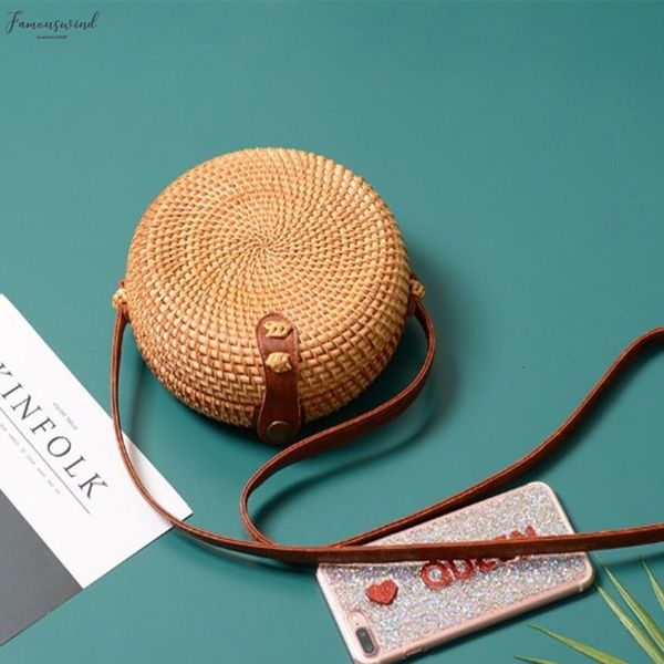 

round straw bags for women 2020 summer woven beach bag handmade zipper hasp rattan and bamboo bag crossbody shoulder bag for ladies