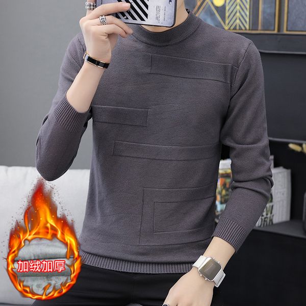 

wool sweater plus cashmere velvet thick clothing autumn winter new arrival slim warm sweaters o-neck pullover men top, White;black