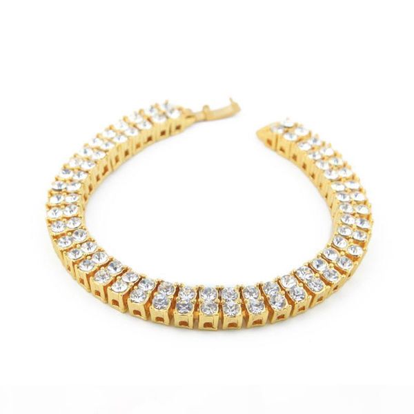 

e luxury 2 row simulate dimond iced out men women bling tennis chain bracelet 8 &quot ;hip hop bling miami cuban bracelet hip hop, Golden;silver