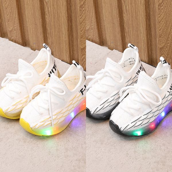 

светящихся 2020 спортивных обувь мальчиков и девочки детской обуви luminous детей работают дышащий летать тканые рыбью чешую, Black