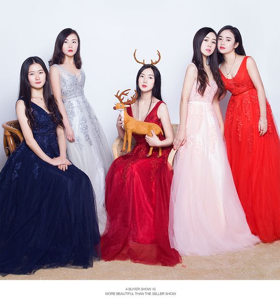 

long pink bridesmaid dress party dress, Red;white