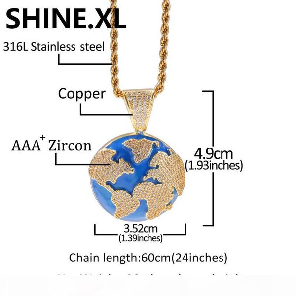 

hip hop world map pendant necklaces stainless steel with zircon iced out necklace fashion jewelry drop shipping, Silver