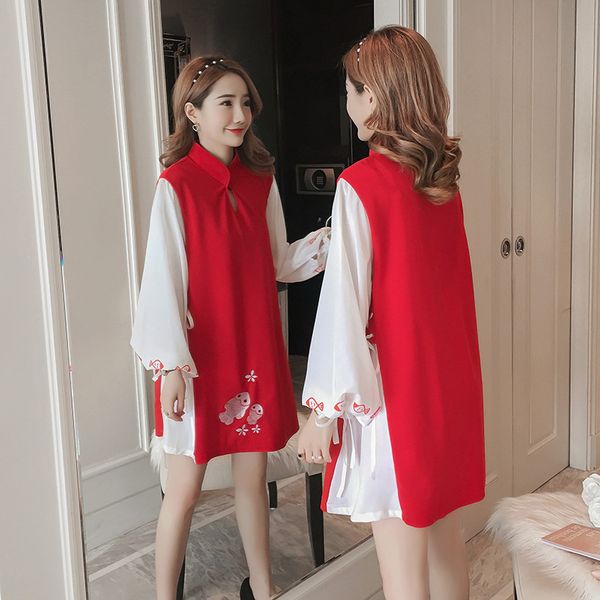 

2020 maternity clothes autumn new products chinese-style babydoll pregnant women dress a- line skirt, White