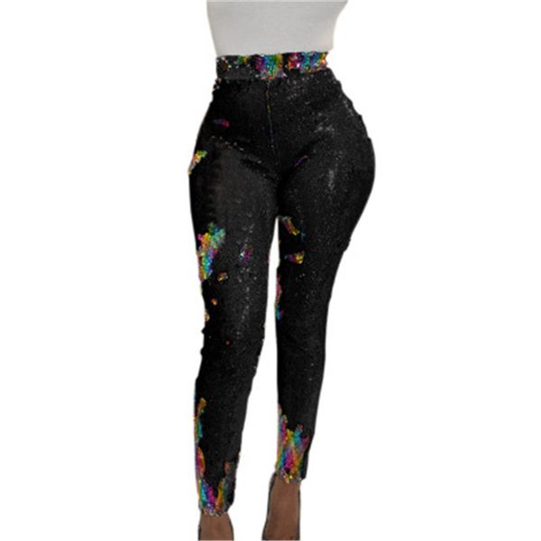 

women's pants & capris women nightclub discoloration sequin trousers beaded leggings long party clothes, Black;white