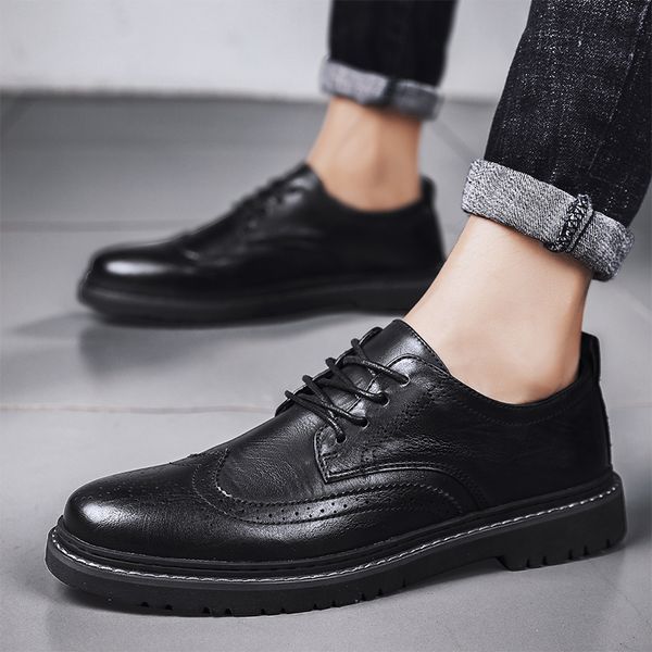 

men dress shoes leather derby casual formal brand party wedding luxury men's oxford brogue alligator shoes business office, Black