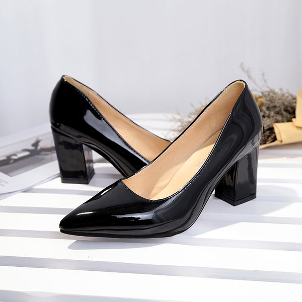 

size 33-43 women pumps elegant shoes slip on square high heels pointed toe shallow spring autumn wedding women shoes, Black