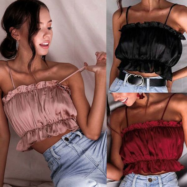 

new women girls fashion casual summer solid sleeveless tank crop vest off shoulder camisole, White