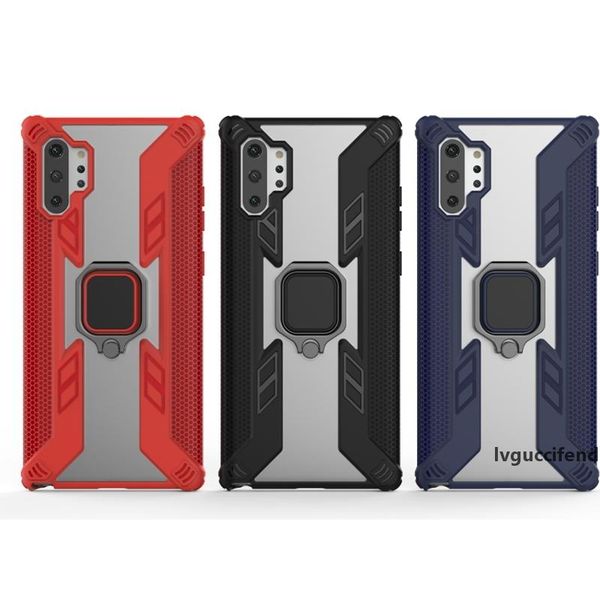 

shockpoof hybrid case for samsung galaxy note10 pro note 10 hard pc tpu metal finger ring holder stand shockproof dual color skin cover