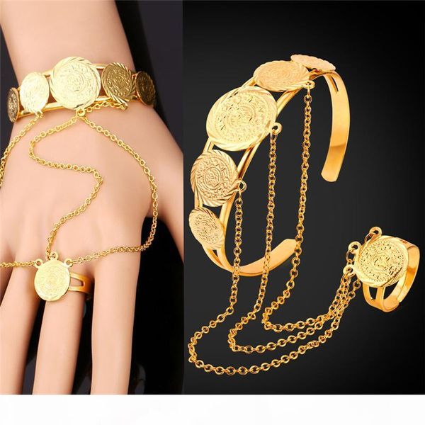 

women's special design slave bracelet christmas birthday gift round charms cuff bracelet ring gold jewelry set, Silver