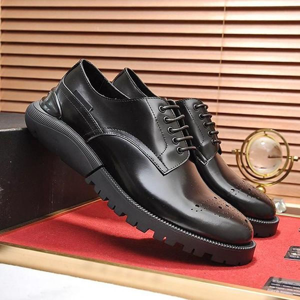 

lightweight derby shoes vintage mens shoes scarpe da uomo di lusso leather dress fashion classic formal party office wedding lace -up shoes, Black