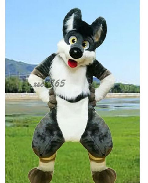 

black husky dog mascot costume dog wolf fox cartoon animal fantasy role play, Red;yellow