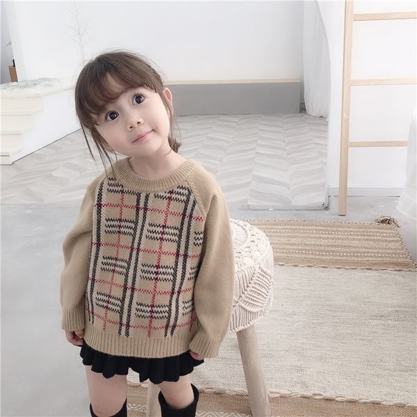 

2019 korean sweater pullover small and medium-sized children's boys' and boys' children's b plaid pullover sweater, Blue