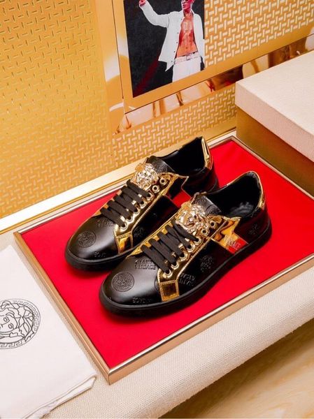 

2020v limited edition medusa printed leather men's low-lace up casual shoes, high-end fashion outdoor sports shoes, size: 38-451, Black