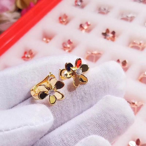 

s925 silver charm flower earring with one diamond for women wedding club party match jewelry gift drop shipping ps8637, Golden