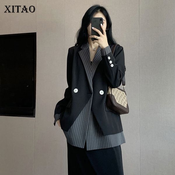

xitao striped patchwork blazer women double breasted loose fashion elegant 2020 new autumn korean style women clothes zp1841, White;black