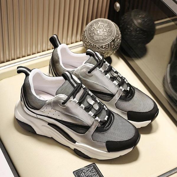 

mens luxury shoes b22 calfskin sneaker zapatillas hombre lace -up autumn and winter footwears chunky sneakers outdoor walking casual shoes, Black